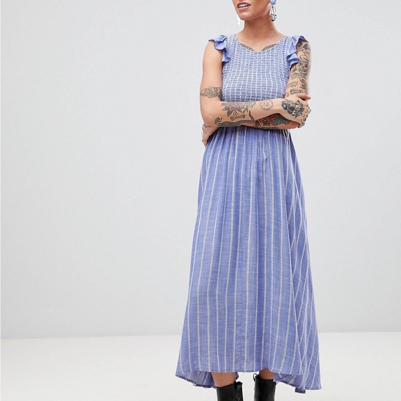 Free People Dresses & Skirts - Free People Women's Chambray Butterfly Midi Dress Small Boho Smocked Flutter #42